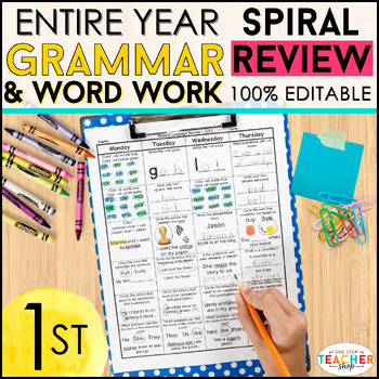 Preview of 1st Grade Language Spiral Review & Quizzes | Grammar Homework or Morning Work