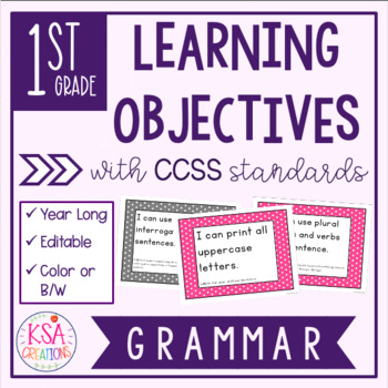 Preview of 1st Grade "I Can" Statements and Standards | CCSS Grammar | Distance Learning