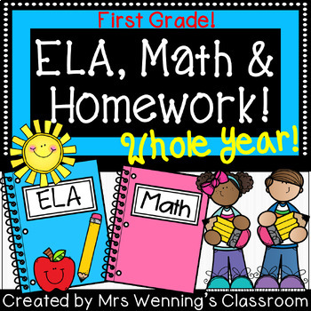 Preview of 1st Grade ELA, Math, and Homework Bundle - WHOLE YEAR!!!