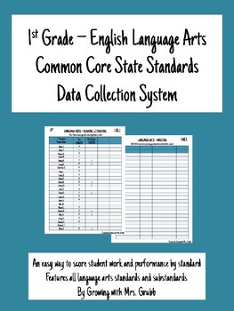 Preview of 1st Grade Literacy ELA Common Core Standards CCSS Data Collection EDITABLE