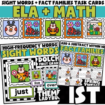 Preview of 1st Grade Literacy + Math Spring Themed Task Cards