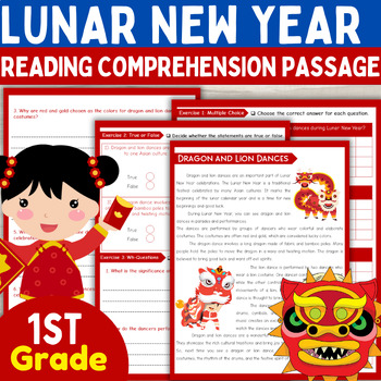 Preview of 1st Grade Lunar New Year 2024 Reading Comprehension passage and Questions