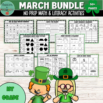 Preview of 1st Grade MARCH Literacy & Math CENTER BUNDLE - St Patrick's Day 