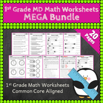 Preview of 1st Grade MD Worksheets: 1st Grade Math Worksheets, Measurement & Data