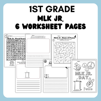 Preview of 1st Grade Martin Luther King MLK Jr Worksheet Activities- Writing and Games!