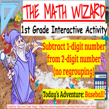 Preview of 1st Grade Math Review Activity and Worksheet Subtract 1 digit from 2 digit