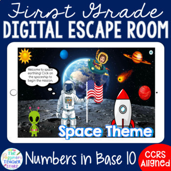 Preview of 1st Grade Math Base 10 Digital Escape Room Game | Spiral Review 