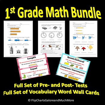 Preview of 1st Grade Math Bundle Pre- & Post- Tests & Vocabulary Word Wall Cards CCSS First