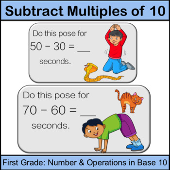 Preview of 1st Grade Math Center: Subtract Multiples of 10 (Animal Pose)