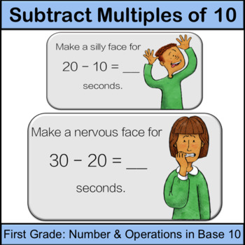 Preview of 1st Grade Math Center: Subtract Multiples of 10 (Emotions)