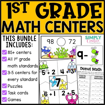 Preview of First Grade Math Centers, Spiral Review Games, Stations BUNDLE