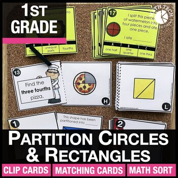 Preview of 1st Grade Math Centers Equal Shares Circles & Rectangles Halves & Fourths 1.G.3