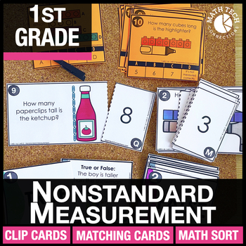 Preview of 1st Grade Math Centers Nonstandard Measurement & Comparing Length Task Cards