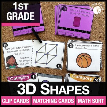 Preview of 1st Grade Math Centers Review Bar 3D Shapes, Composite Shapes, Math Review 1.G.2