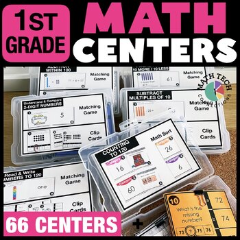 Preview of 1st Grade Math Centers Task Cards Bundle | Games | Math Spiral Review Activities