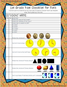 Preview of 1st Grade Math Checklist
