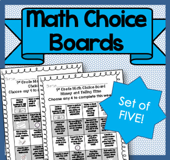 1st Grade Math Choice Boards {Set of 5} by Miz Riz Elementary Resources