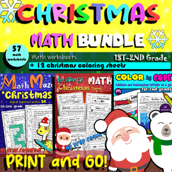 Preview of 1st-2nd Grade Math Christmas Bundle, Total 79 worksheets! NO PREP!
