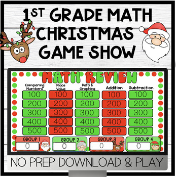 Preview of 1st Grade Math Christmas Themed Review | Game Show | Test Prep | NO PREP