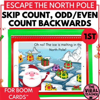 Preview of 1st Grade Math Christmas Game Counting and Skip Counting Escape Room Boom Cards™