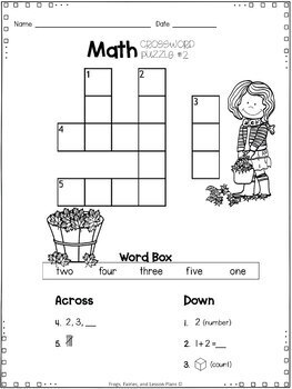 1st Grade Math Center Stations Crossword Puzzles Skills Review – September