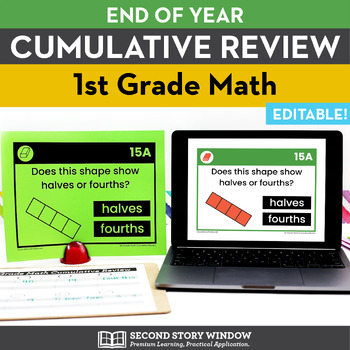 Preview of 1st Grade Math Cumulative Review Editable Google Slides End of Year Activities