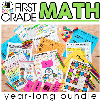 Preview of 1st Grade Math Curriculum with Centers, Worksheets, Games, Posters, Mats Bundle