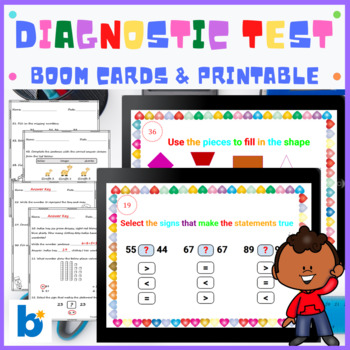 Preview of 1st Grade Math Diagnostic Test Boom Cards & Printable Assessment 1st Grade Recap