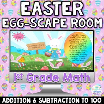 Preview of 1st Grade Math Digital Easter Escape Room Game | Addition & Subtraction Activity