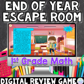 Preview of 1st Grade Math Digital End of Year Review Escape Room Game Activity