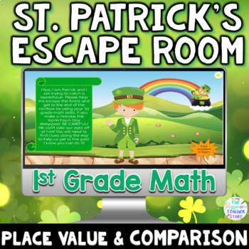 Preview of 1st Grade Math Digital St Patricks Day Escape Room Game Place Value