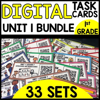 Preview of Number Bonds and Counting 1st Grade Math Task Cards No Prep Digital BUNDLE