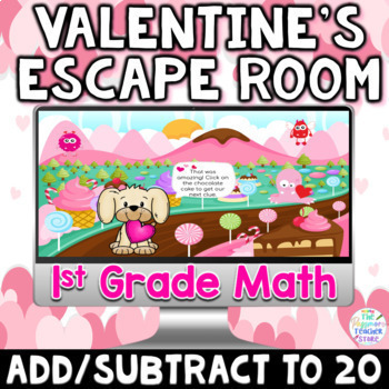 Preview of 1st Grade Math Digital Valentines Day Escape Room Game Activity | Digital Slides