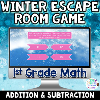Preview of 1st Grade Math Digital Winter Escape Room Game Spiral Review Activity