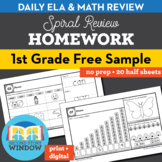 1st Grade Math & ELA Homework Free 2 Week Sample
