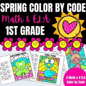Preview of 1st Grade Math & ELA Spring Color by Code- St. Patrick's Day, Easter