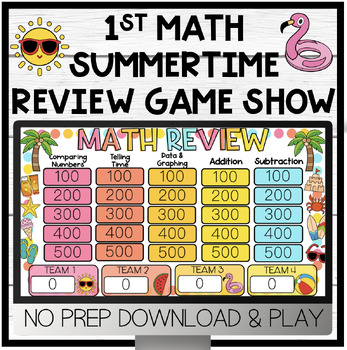 Preview of 1st Grade Math End of Year Review | Game Show | Summertime Themed | Test Prep