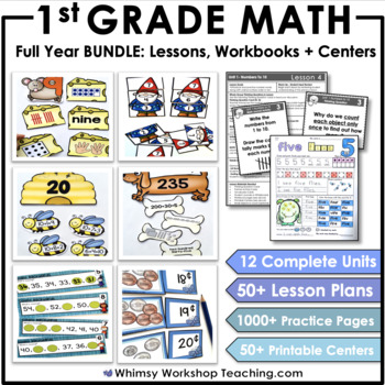 Preview of 1st Grade Math Full Year MegaBundle - Lessons Worksheets Games Posters Centers