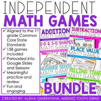Preview of 1st Grade Math Fluency Games Independent Math Centers | No Prep