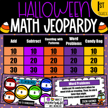 1st Grade Math Halloween Jeopardy Review Game (EDITABLE) | TPT