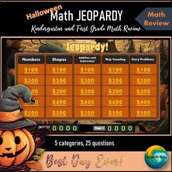 Preview of 1st Grade Math Halloween Jeopardy Review Game / Math Review Gameshow