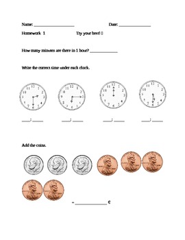 Preview of 1st Grade Math Homework