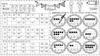 Math Homework for 1st Grade - 1st Quarter | TpT