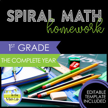 Preview of 1st Grade Math Homework COMPLETE YEAR BUNDLE Spiral Review