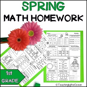 1st Grade Math Homework - Spring by Teaching by the Ocean | TPT