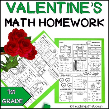 Preview of 1st Grade Math Homework - Valentine's Day