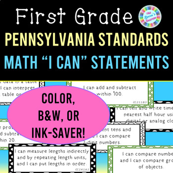 Preview of 1st Grade Math I Can Statements | Pennsylvania Core Standards