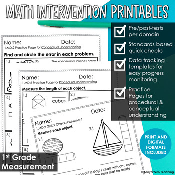 1st Grade Math Intervention Pack Measurement and Data Guided Math RTI Resources
