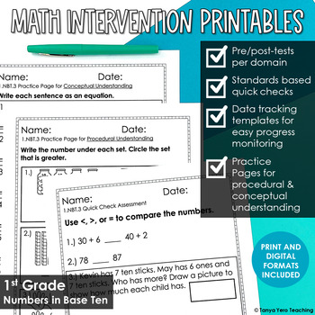 Preview of Math Intervention 1st Grade Printables Place Value RTI Progress Monitoring