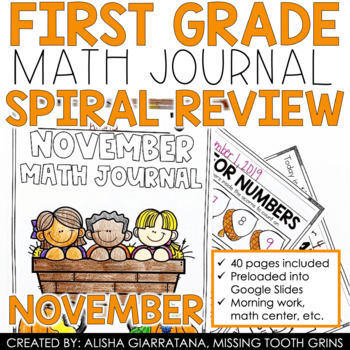 Preview of 1st Grade Math Journal | November Spiral Review